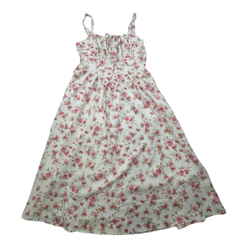 Scarlet Darkness Dress Women M White Pink Floral Rose Cottagecore Maxi Sundress